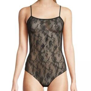 NWT- WOLFORD Katharina Thong Lace Bodysuit BLUE Size: Large